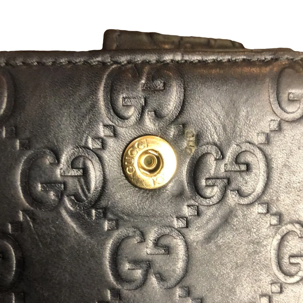 Men GUCCI Black Lambskin GG Guccismo Bifold Wallet With Billfold Coin Section